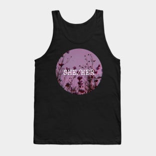 SHE HER Purple Flower Pronouns Tank Top